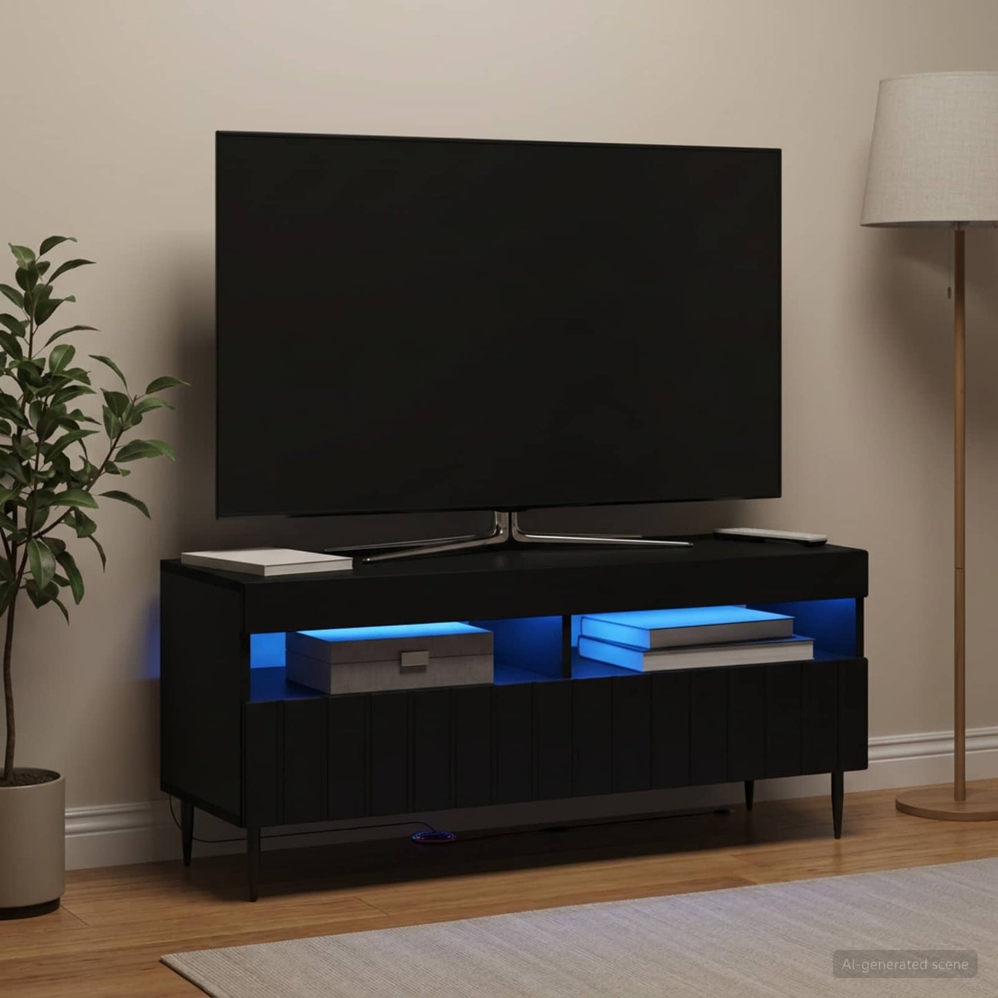 LED TV Cabinet Black Engineered Wood
