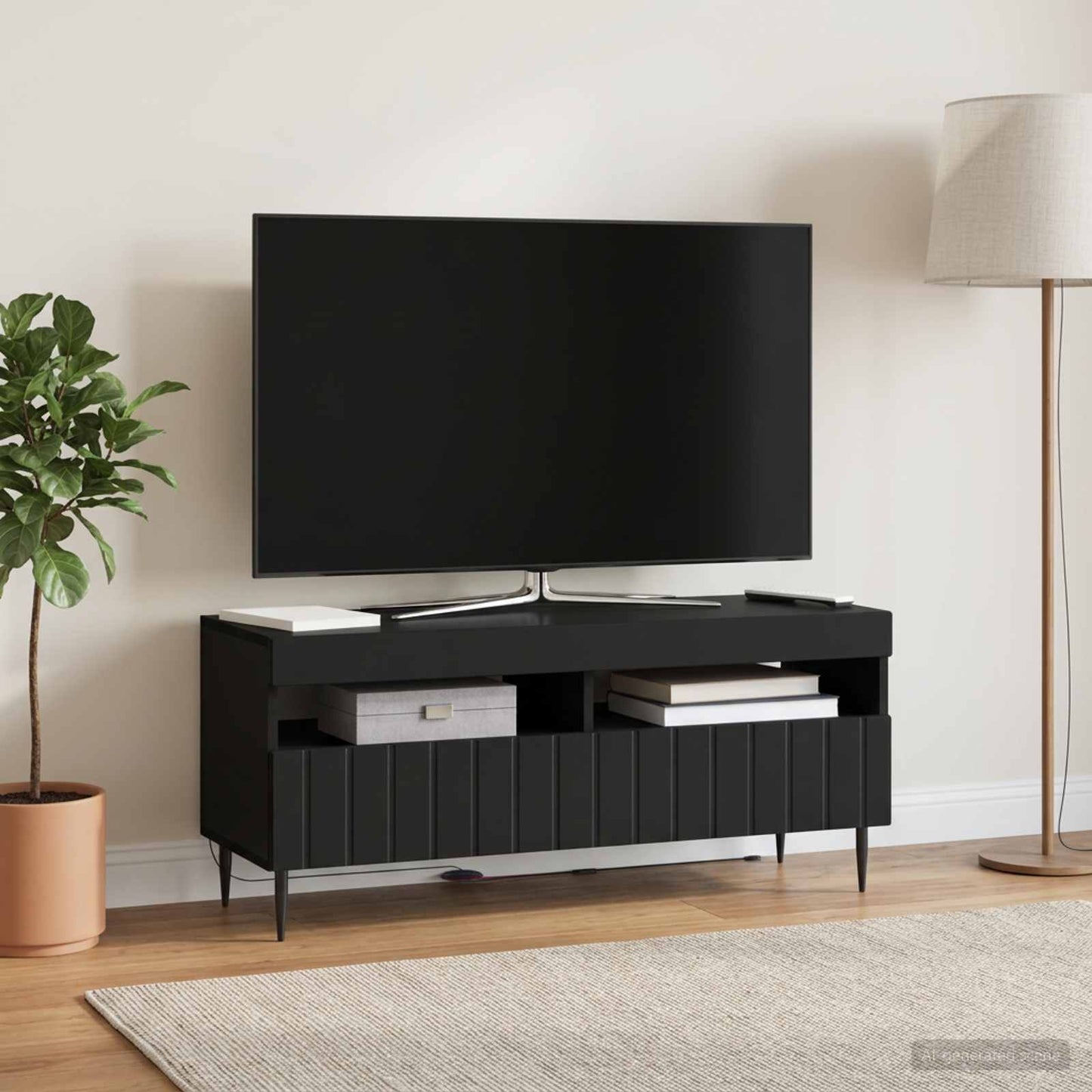 LED TV Cabinet Black Engineered Wood
