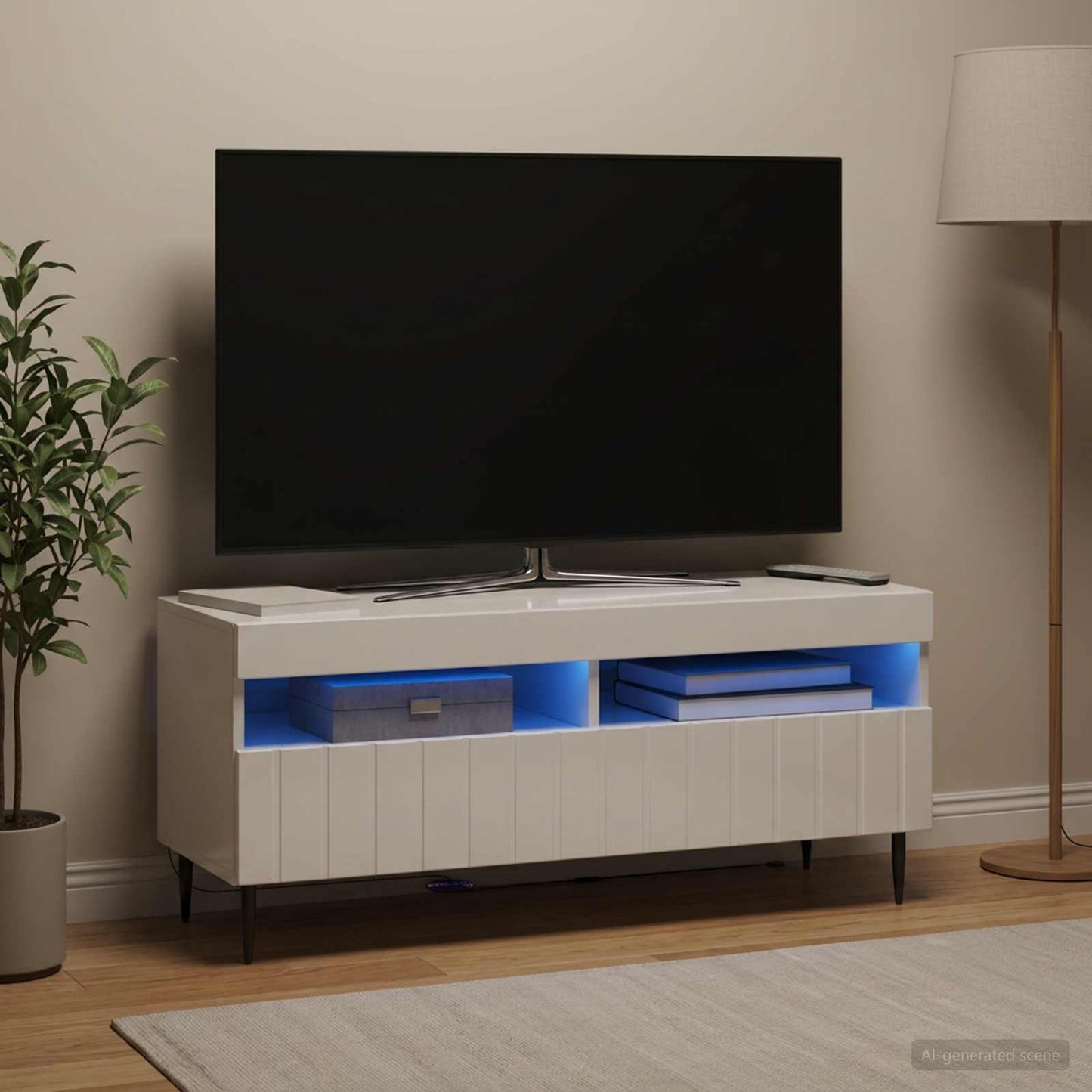 LED TV Cabinet High Gloss White Engineered Wood
