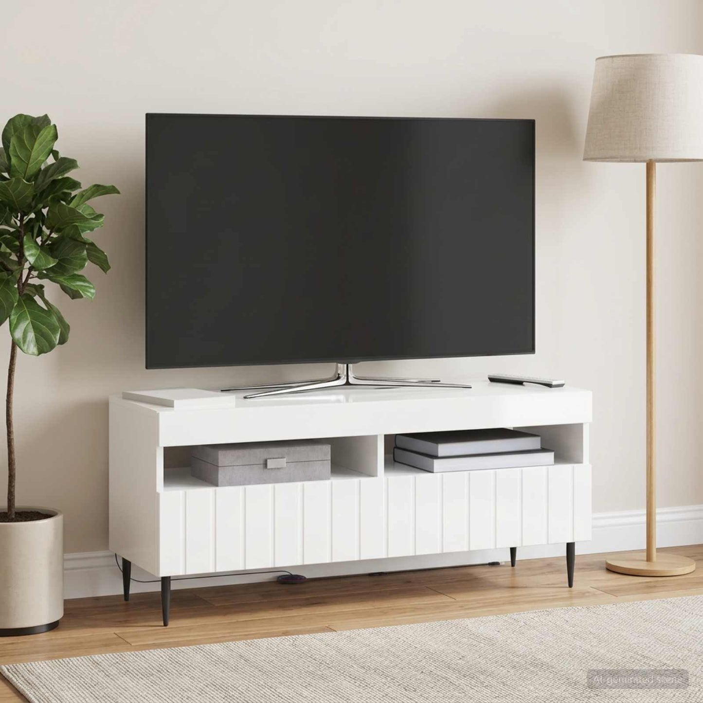 LED TV Cabinet High Gloss White Engineered Wood