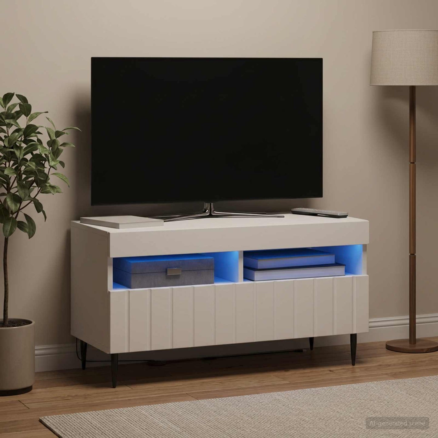 LED TV Cabinet White Engineered Wood