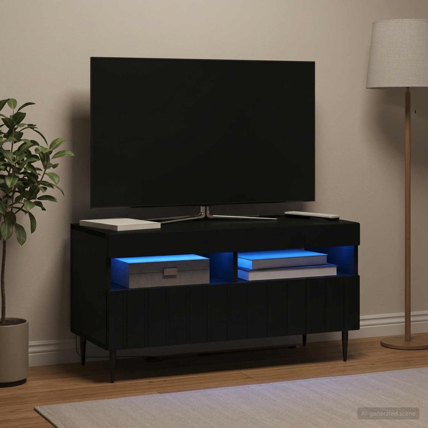 LED TV Cabinet Black Engineered Wood
