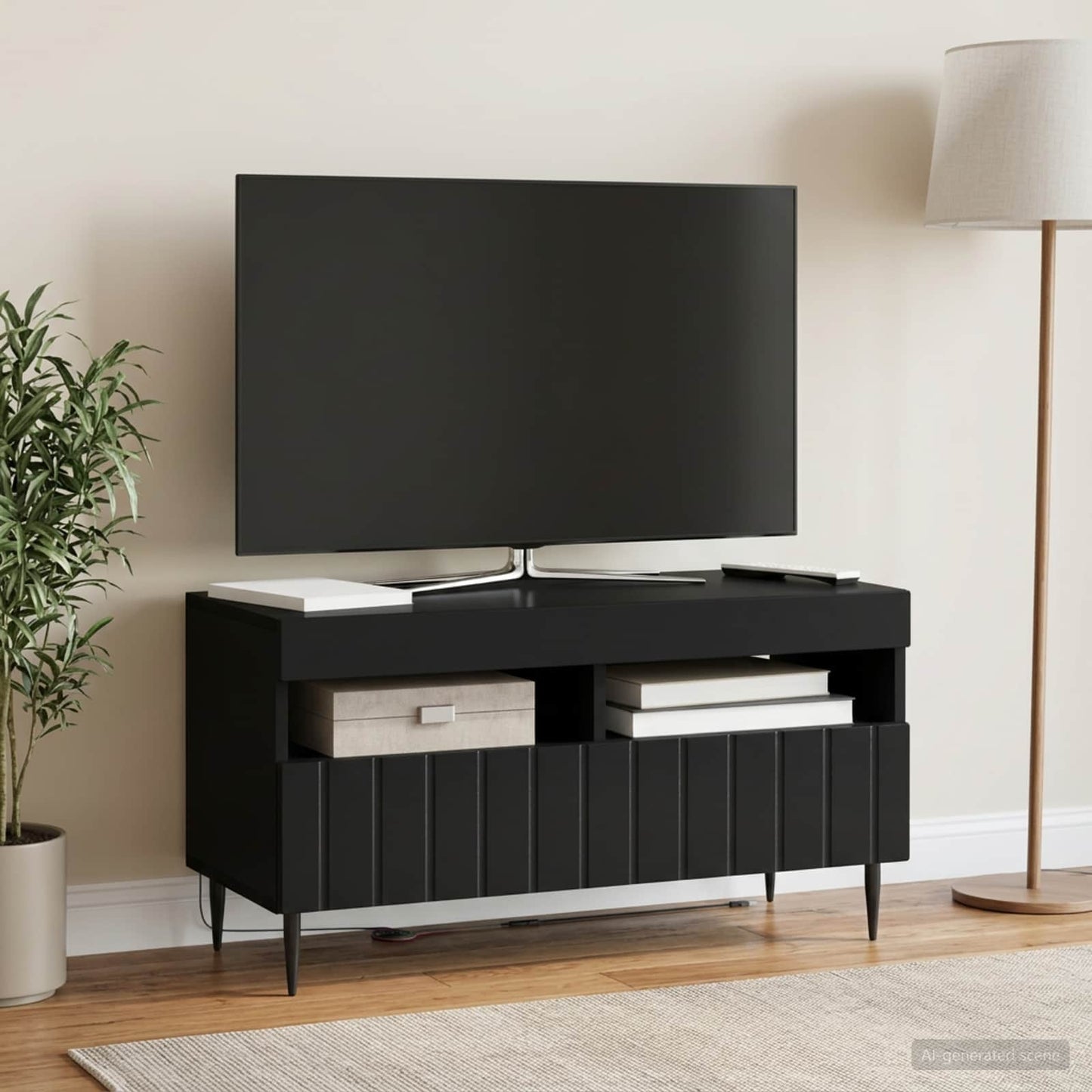 LED TV Cabinet Black Engineered Wood