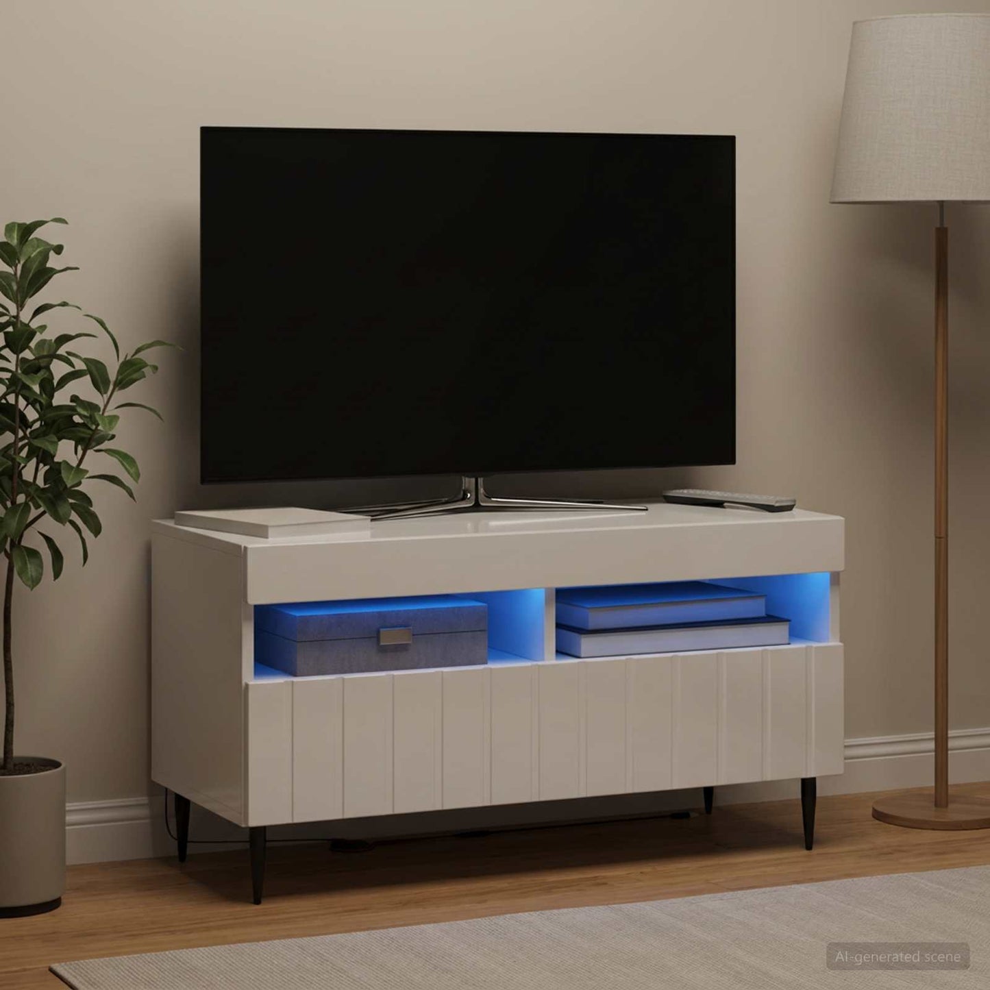LED TV Cabinet High Gloss White Engineered Wood