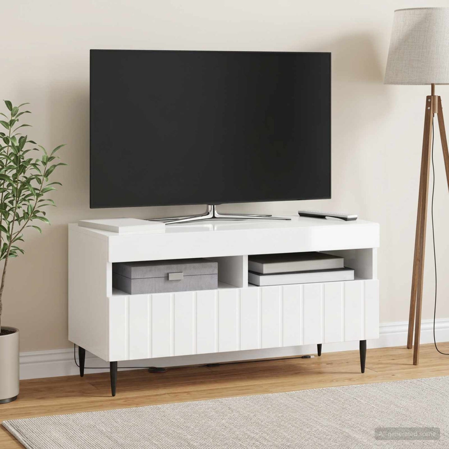 LED TV Cabinet High Gloss White Engineered Wood