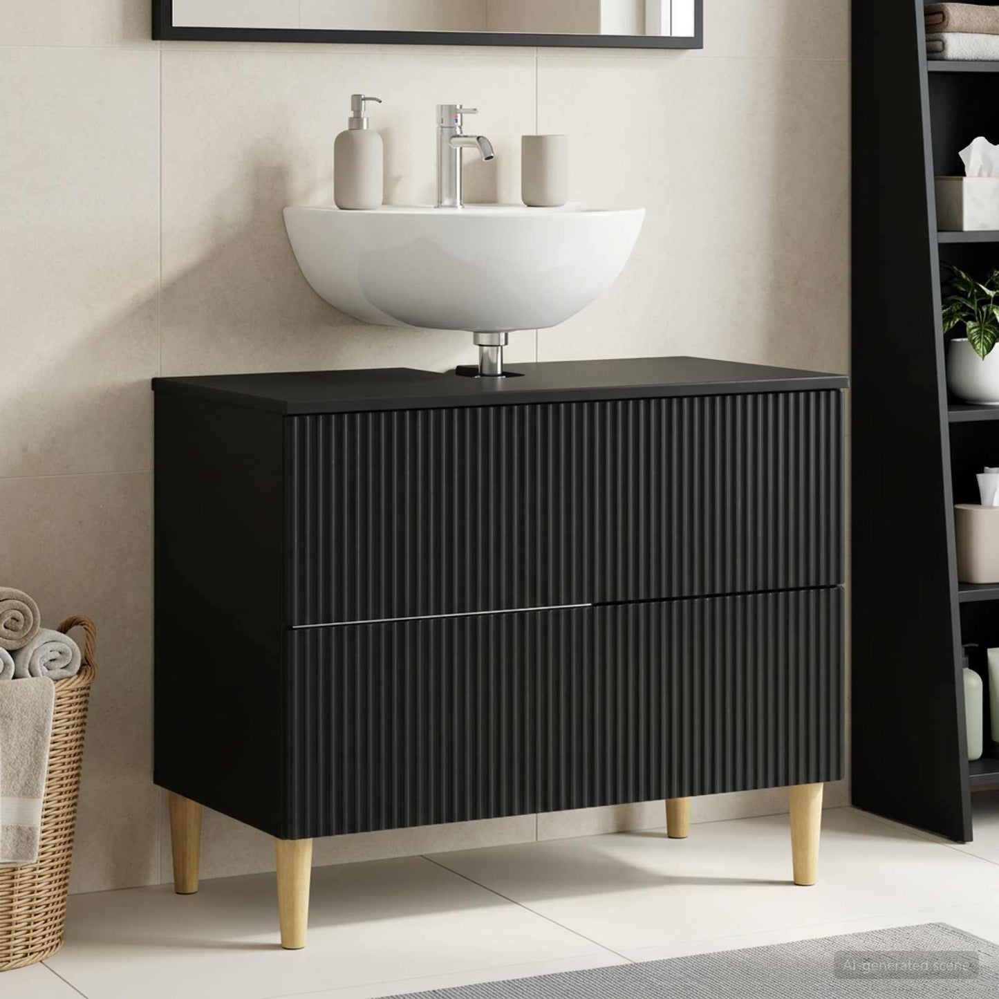 Bathroom Sink Cabinet ARNHEM Black 82 x 41x 59 cm