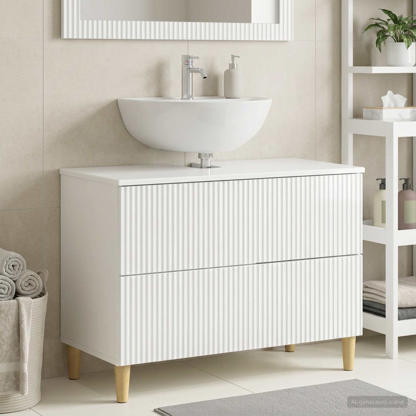 Bathroom Sink Cabinet ARNHEM High Gloss White 82 x 41x 59 cm