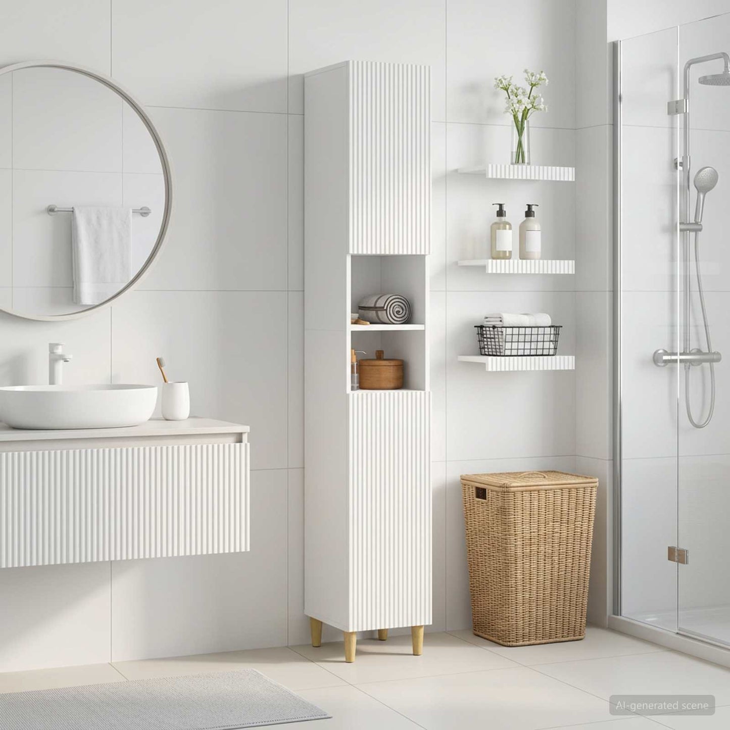 Bathroom Cabinet with Open Shelf ARNHEM White 30 x 31 x 190 cm
