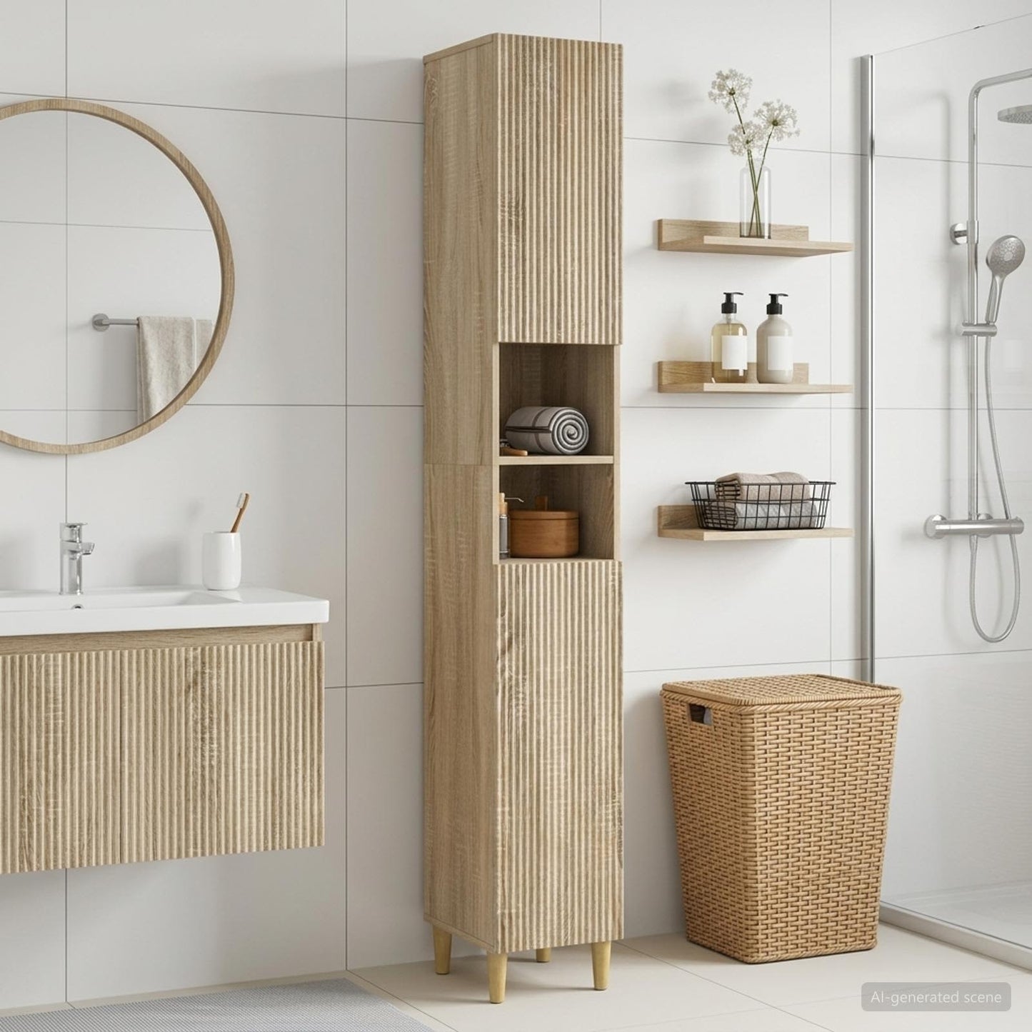 Bathroom Cabinet with Open Shelf ARNHEM Sonoma Oak