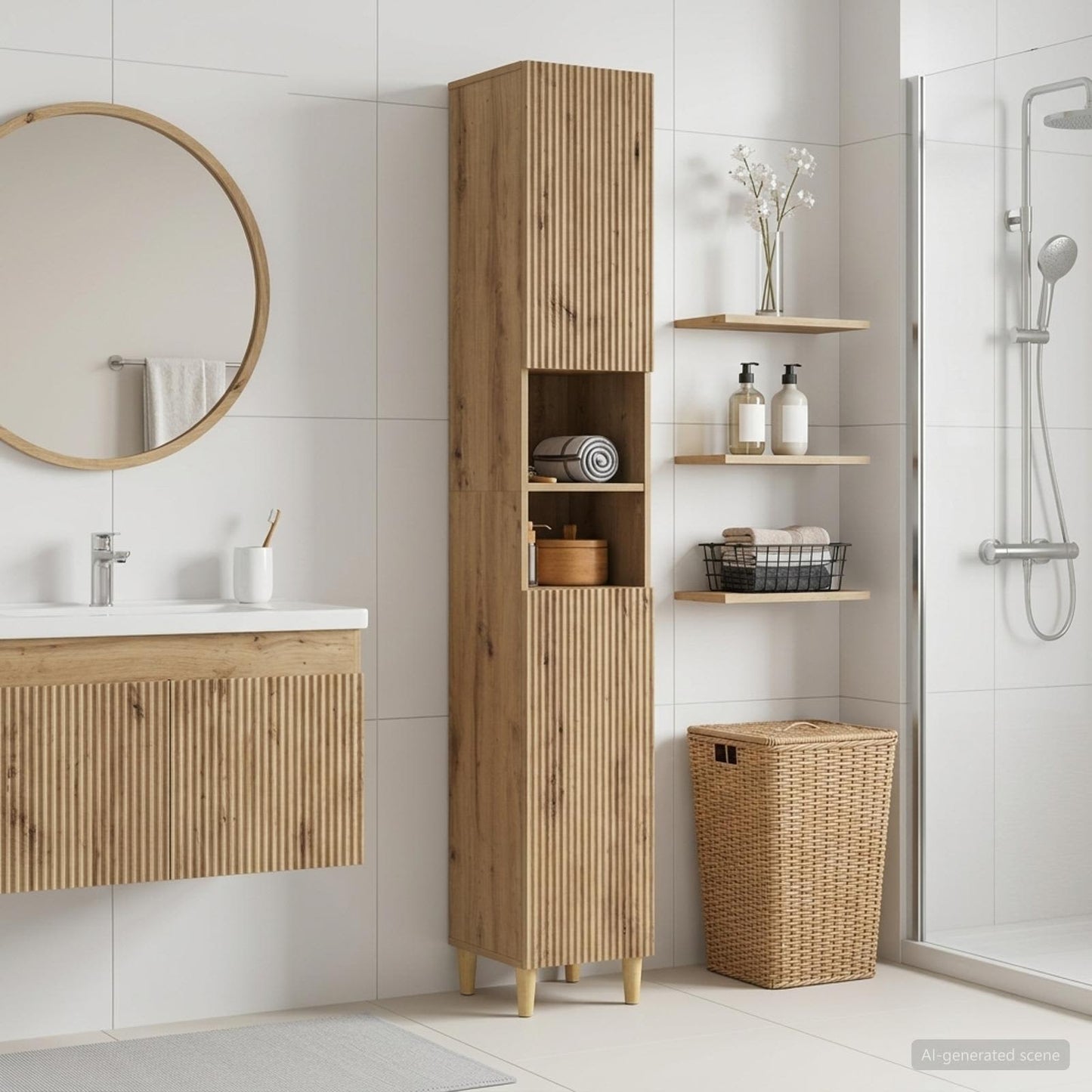 Bathroom Cabinet with Open Shelf ARNHEM Artisan Oak