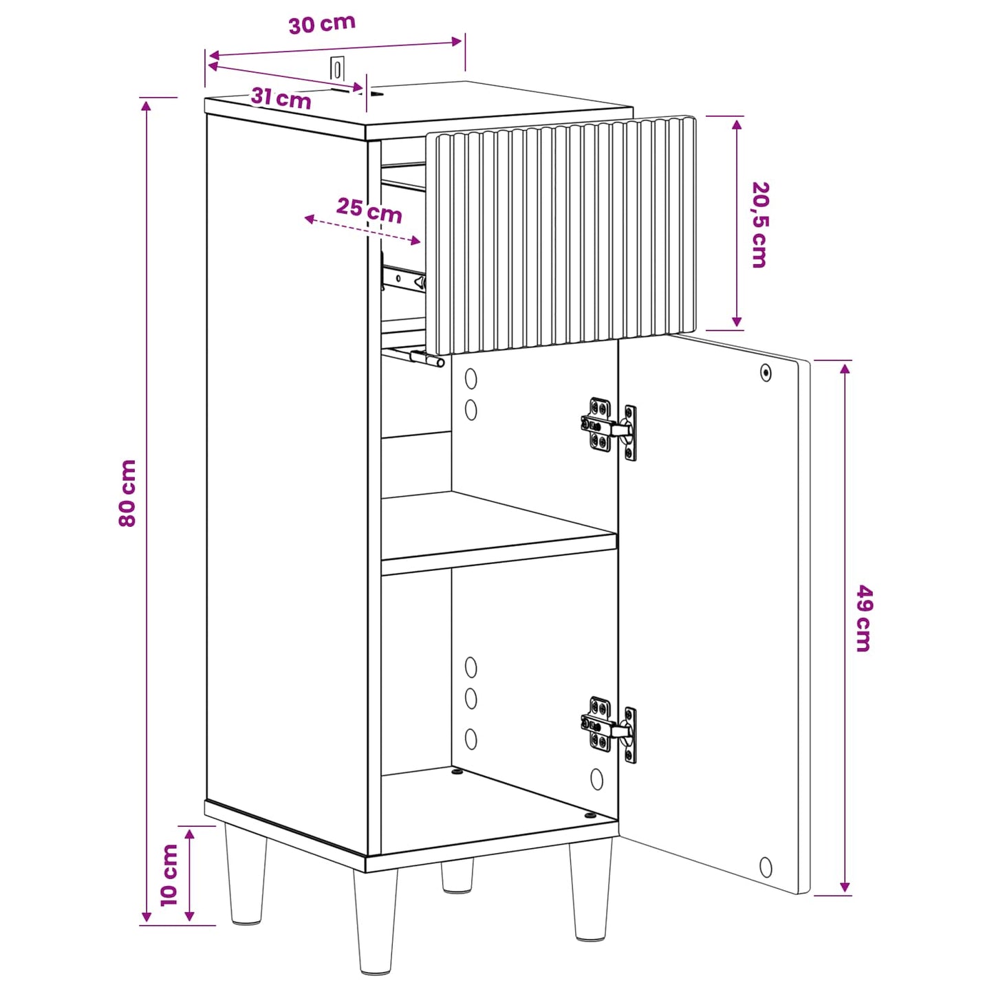 Bathroom Storage Cainet ARNHEM White 30 x 31 x 80 cm