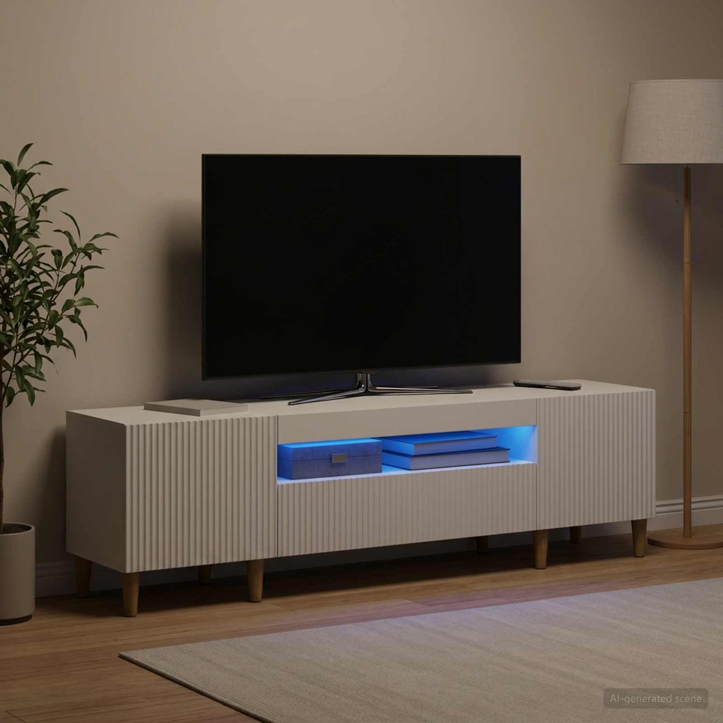 LED TV Cabinet White Engineered Wood