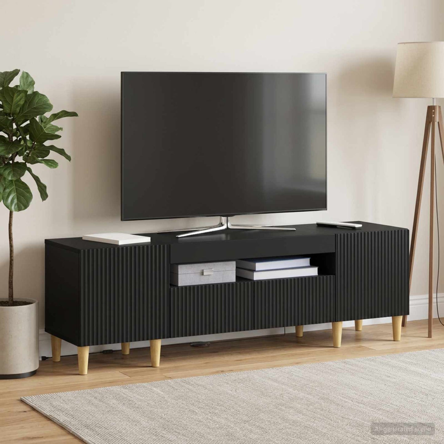 LED TV Cabinet Black Engineered Wood