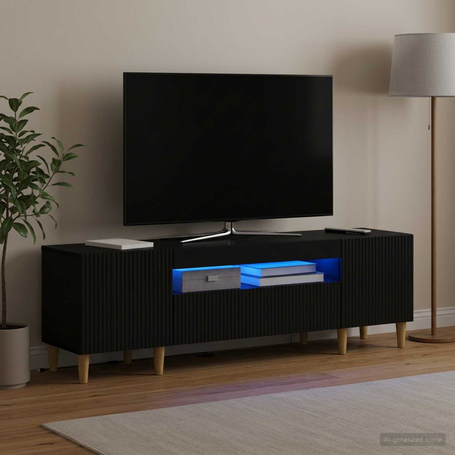 LED TV Cabinet Black Engineered Wood
