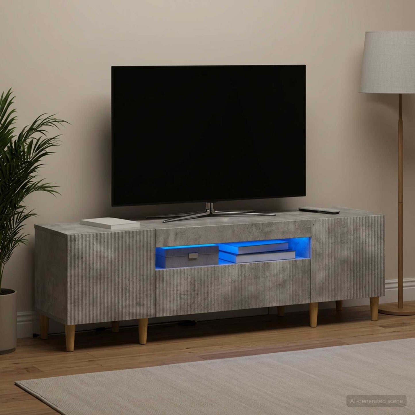 LED TV Cabinet Concrete Grey Engineered Wood