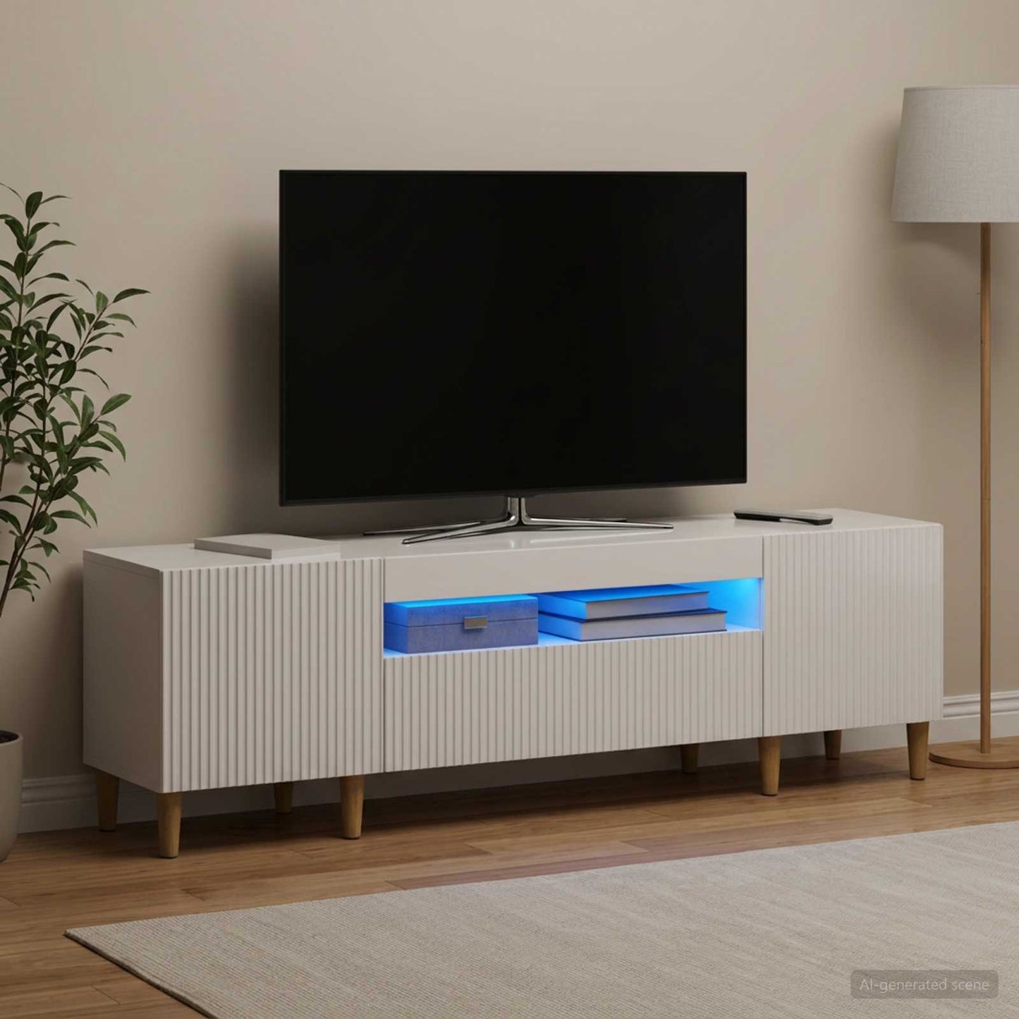 LED TV Cabinet High Gloss White Engineered Wood