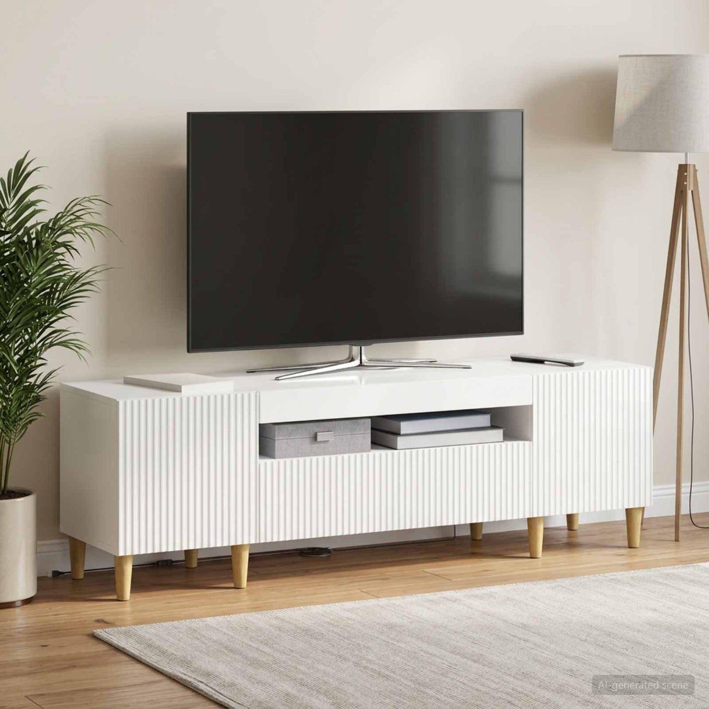 LED TV Cabinet High Gloss White Engineered Wood