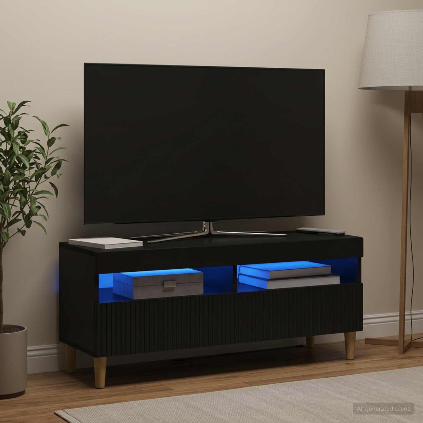 LED TV Cabinet Black Engineered Wood