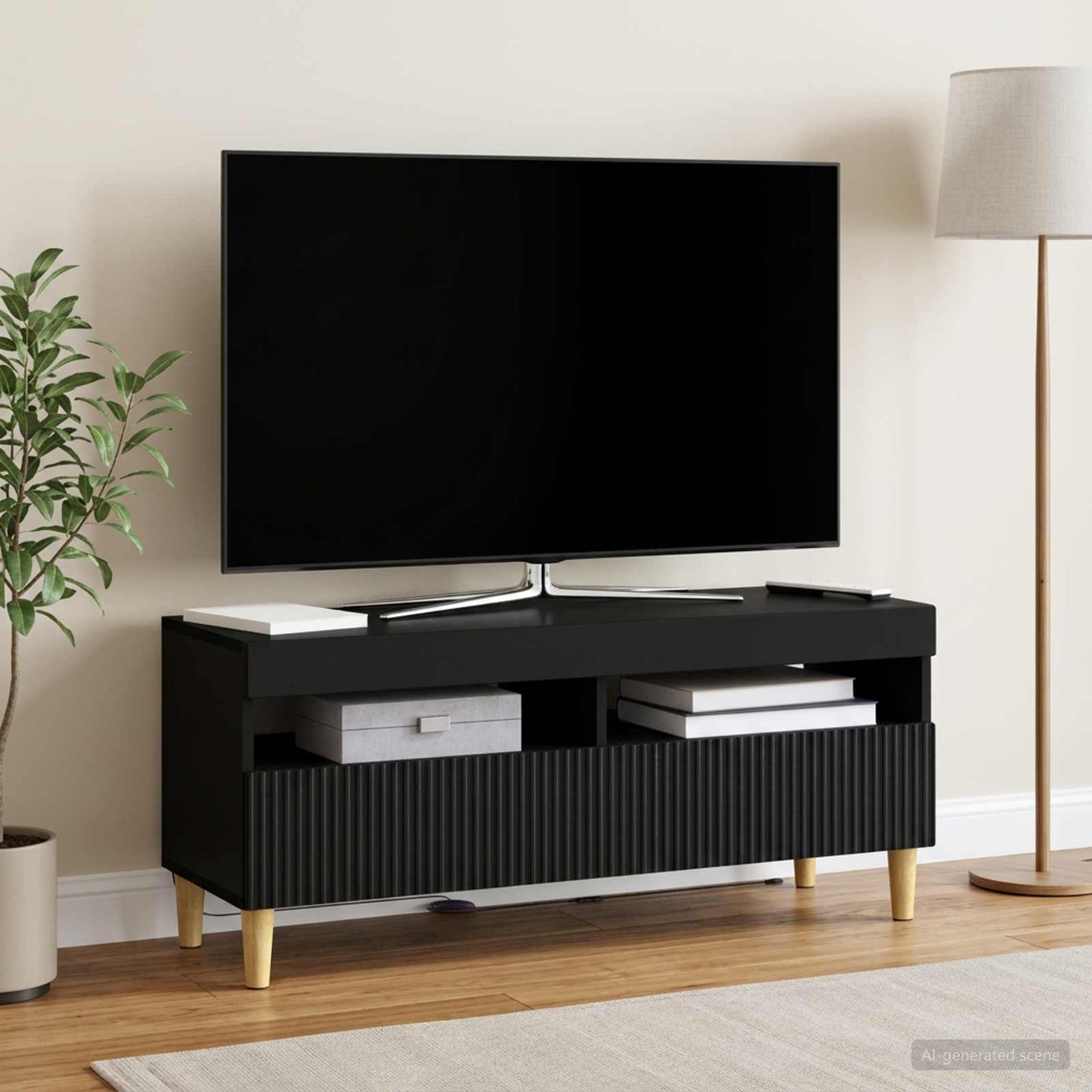 LED TV Cabinet Black Engineered Wood