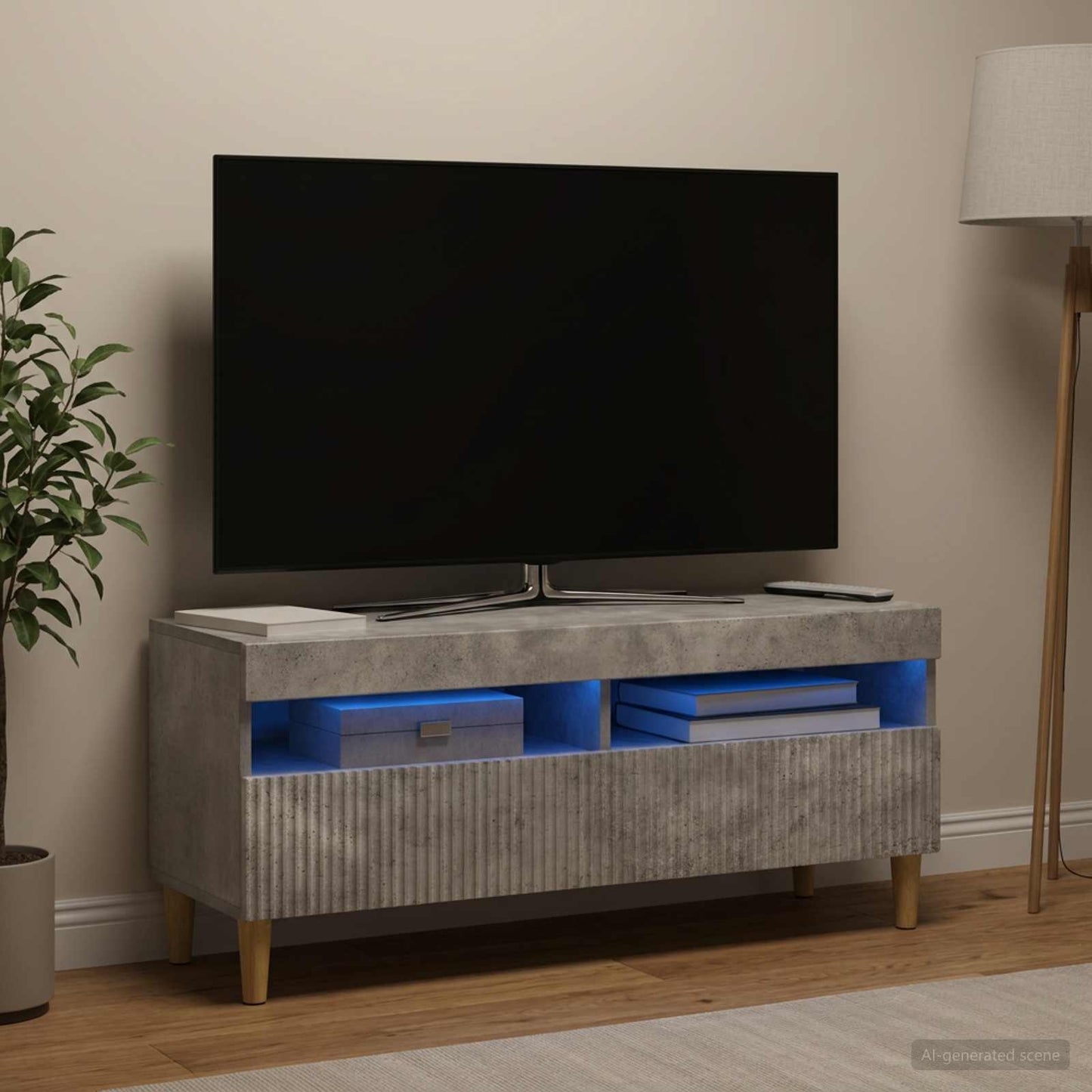 LED TV Cabinet Concrete Grey Engineered Wood