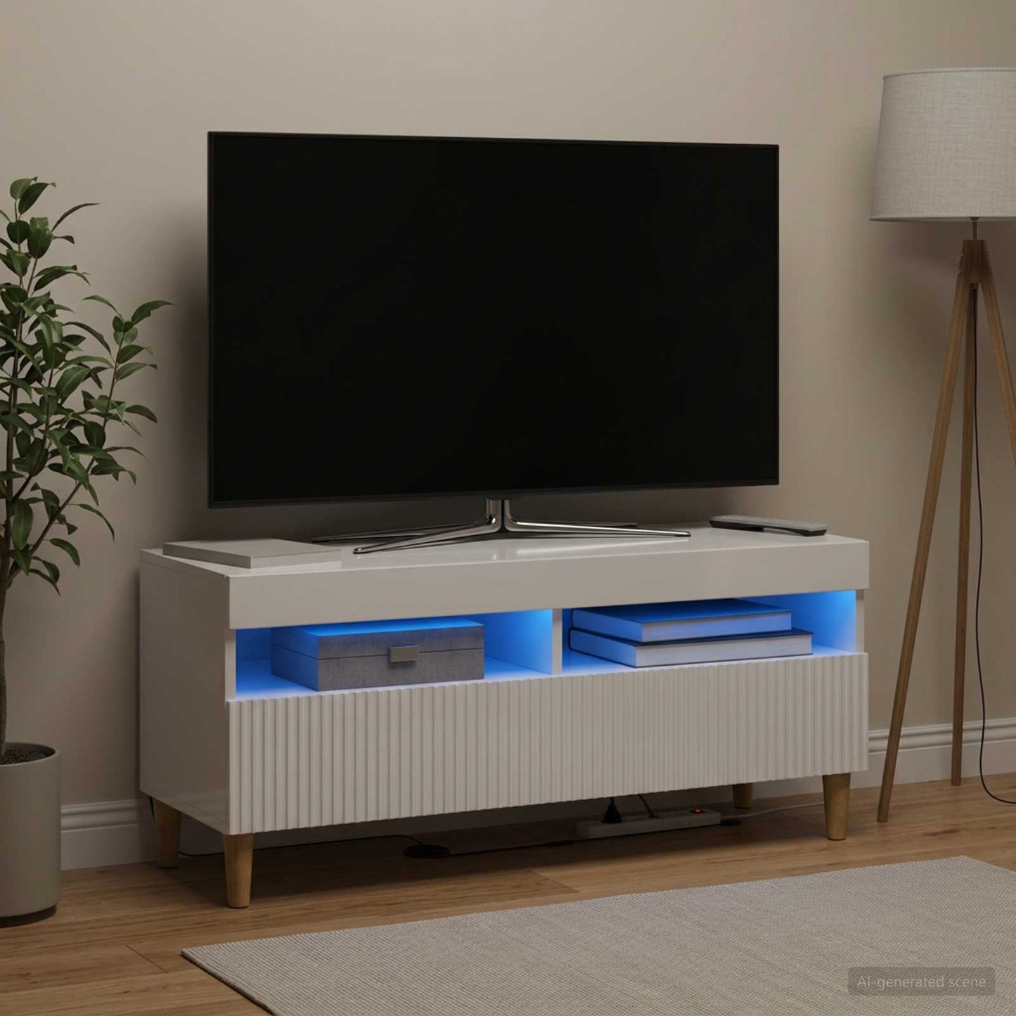 LED TV Cabinet High Gloss White Engineered Wood