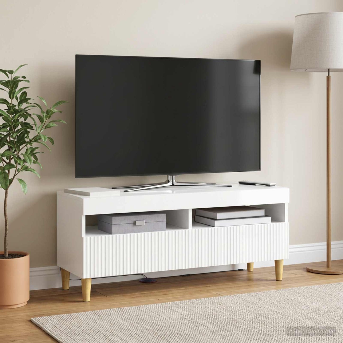 LED TV Cabinet High Gloss White Engineered Wood
