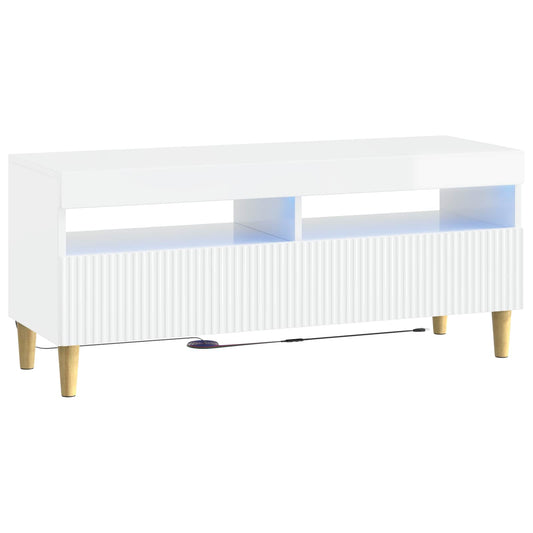 LED TV Cabinet High Gloss White Engineered Wood
