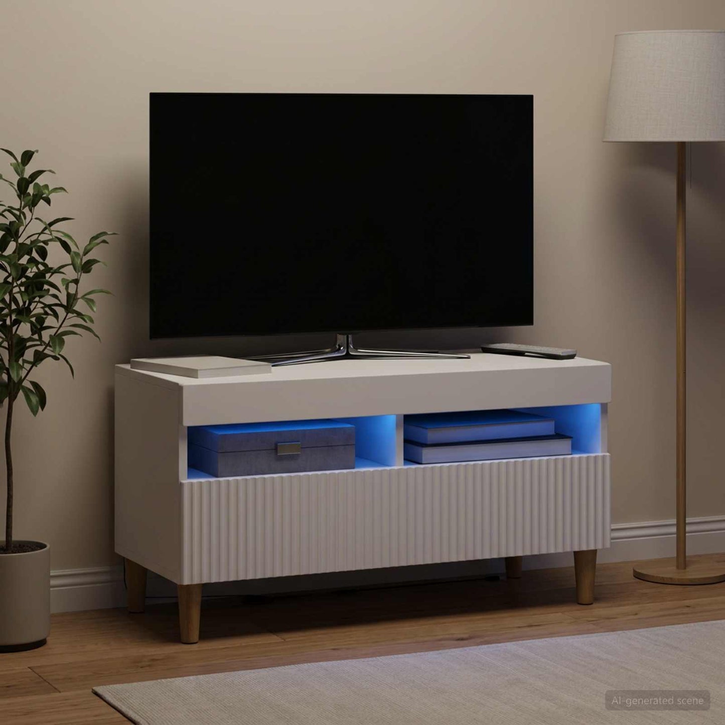 LED TV Cabinet White Engineered Wood