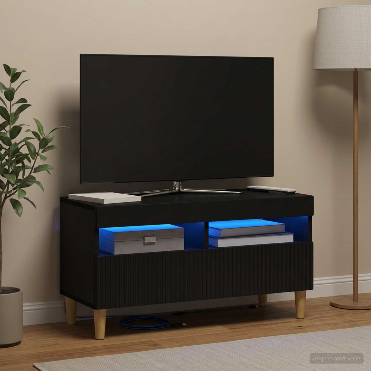 LED TV Cabinet Black Engineered Wood