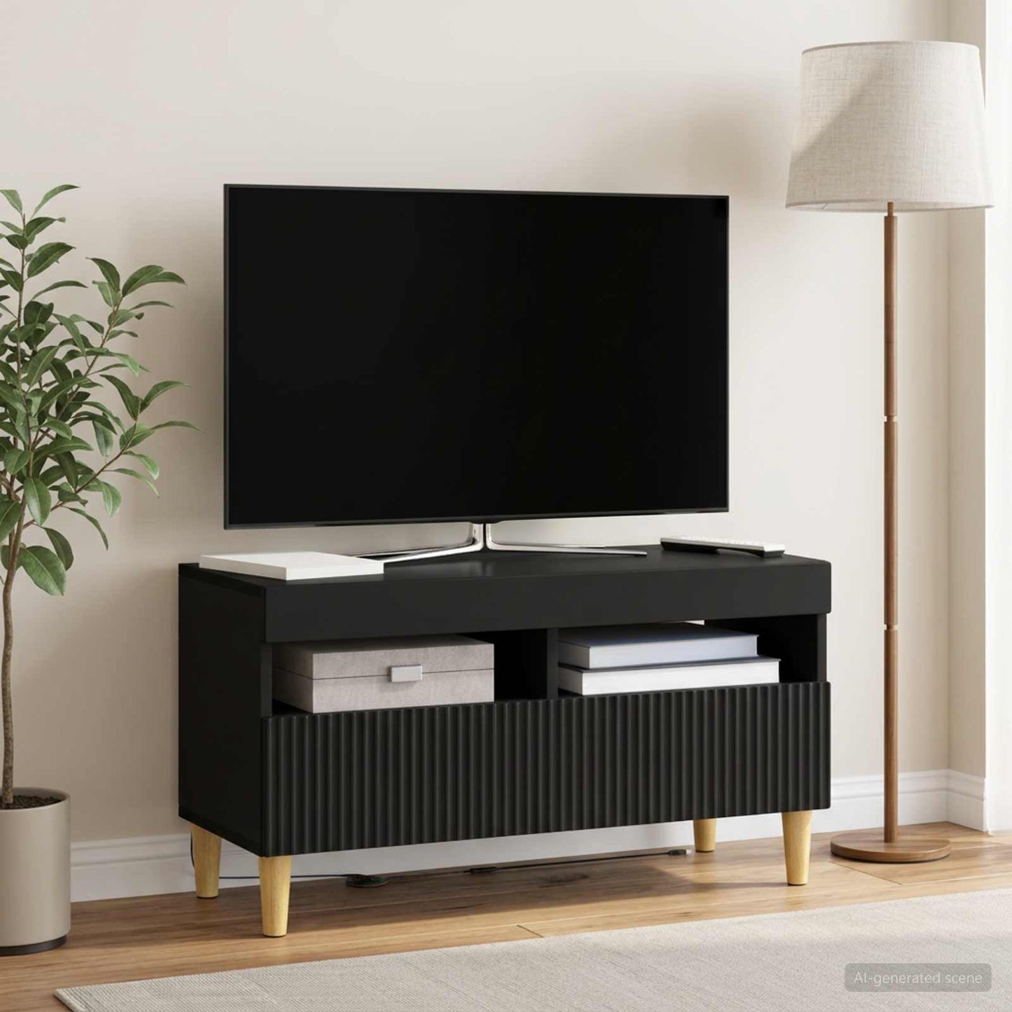 LED TV Cabinet Black Engineered Wood