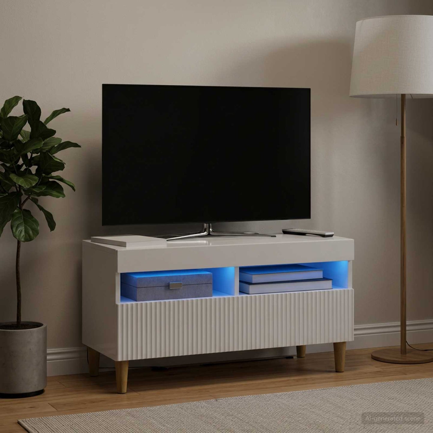 LED TV Cabinet High Gloss White Engineered Wood