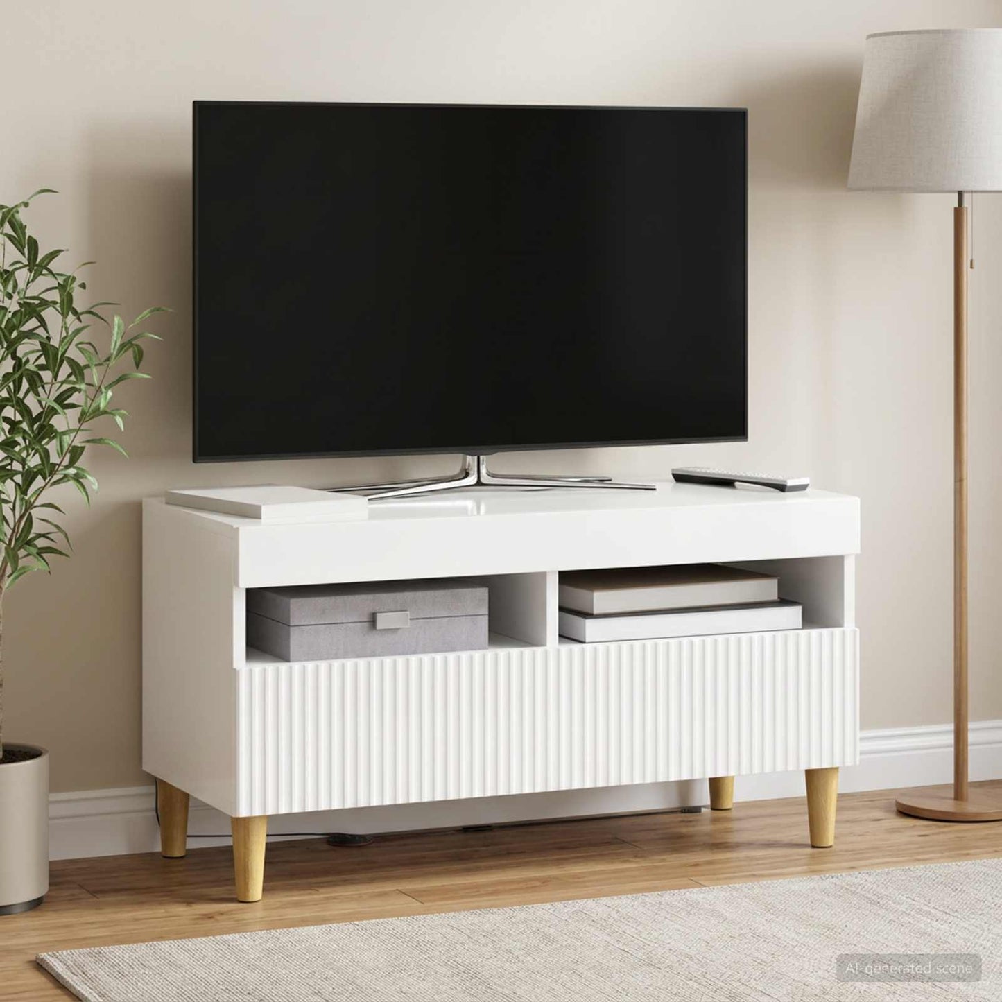 LED TV Cabinet High Gloss White Engineered Wood