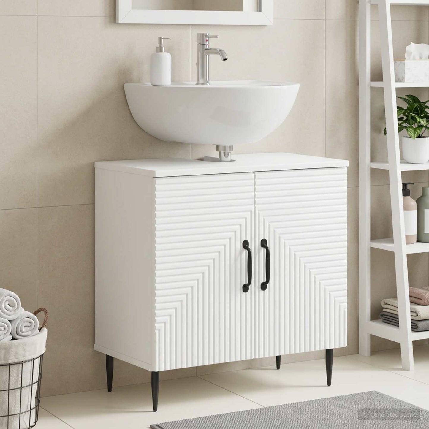 Bathroom Sink Cabinet HAARLEM White 59.5 x 31.5x 59 cm