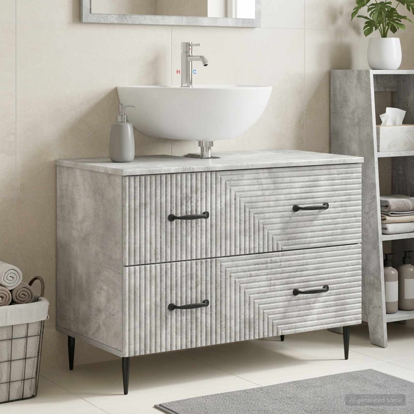 Bathroom Sink Cabinet HAARLEM Concrete Grey 82 x 41x 58.5 cm