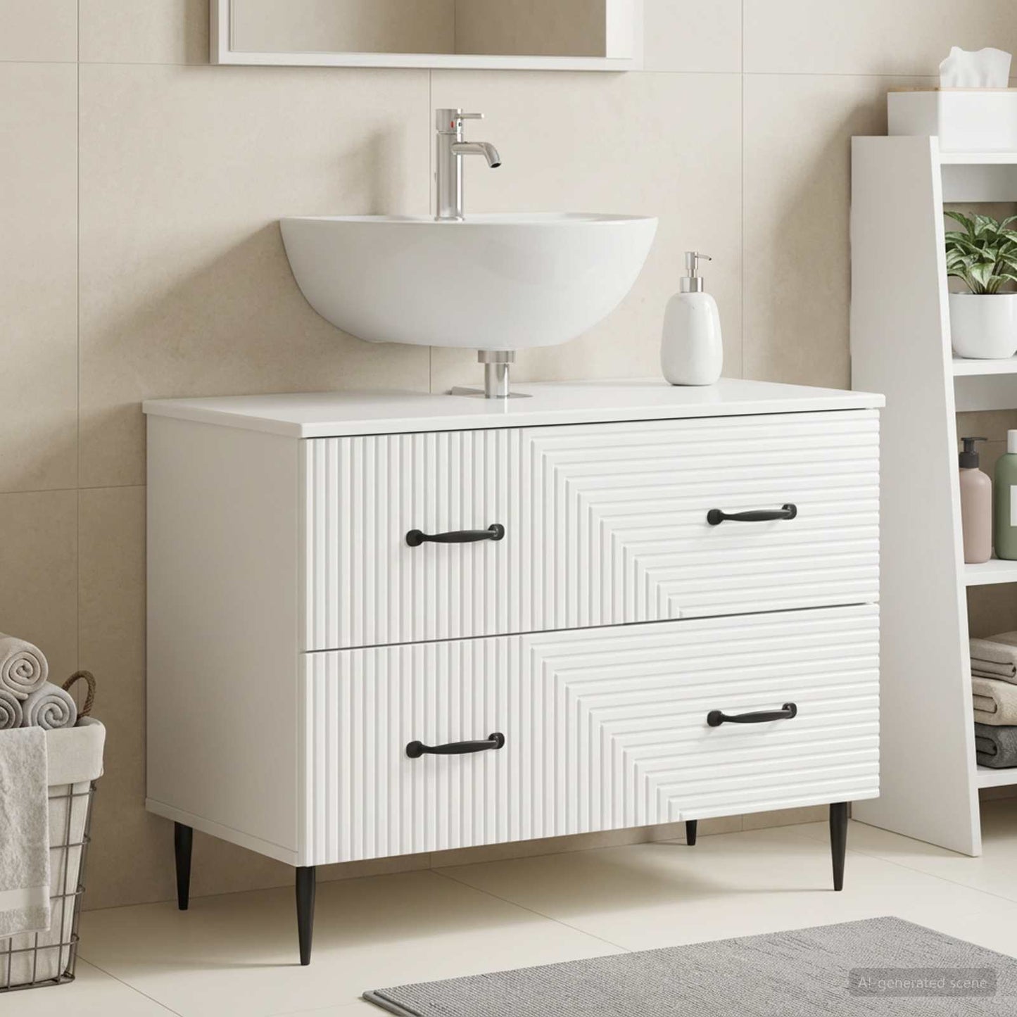 Bathroom Sink Cabinet HAARLEM High Gloss White 82 x 41x 58.5 cm
