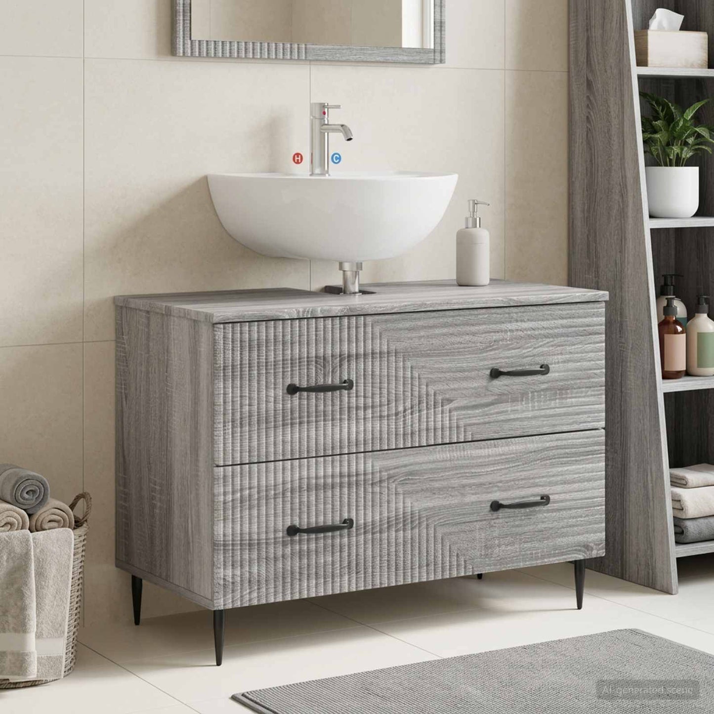 Bathroom Sink Cabinet HAARLEM Grey Sonoma 82 x 41x 58.5 cm