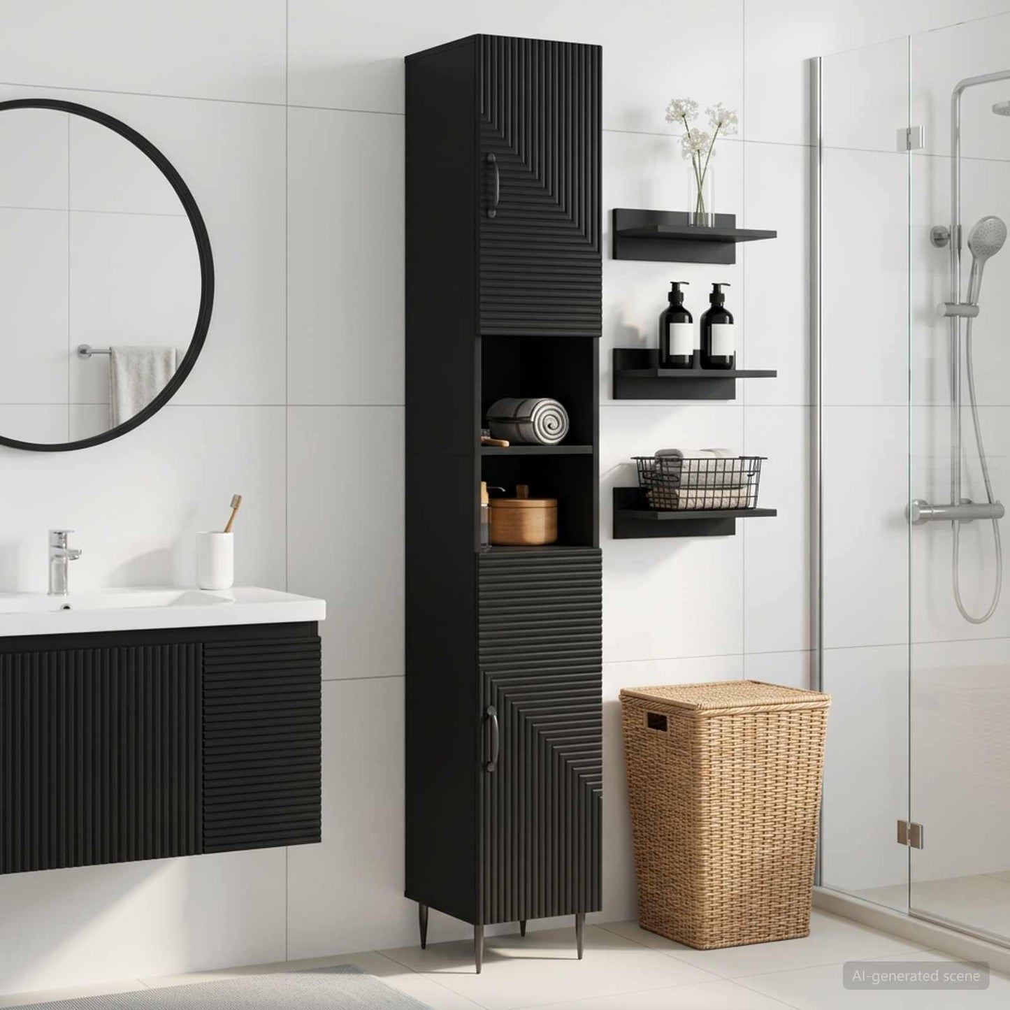 Bathroom Cabinet with Open Shelf HAARLEM Black 30 x 31 x 190 cm