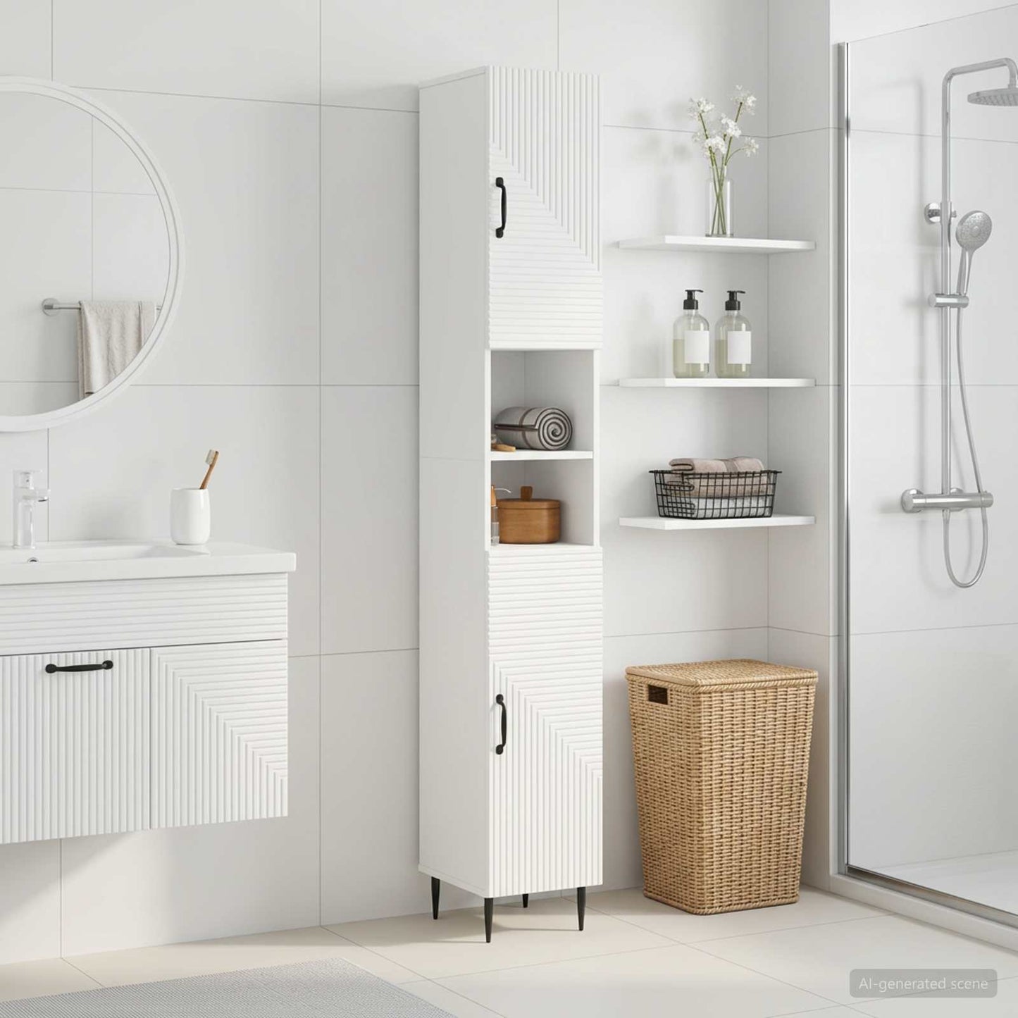 Bathroom Cabinet with Open Shelf HAARLEM High Gloss White