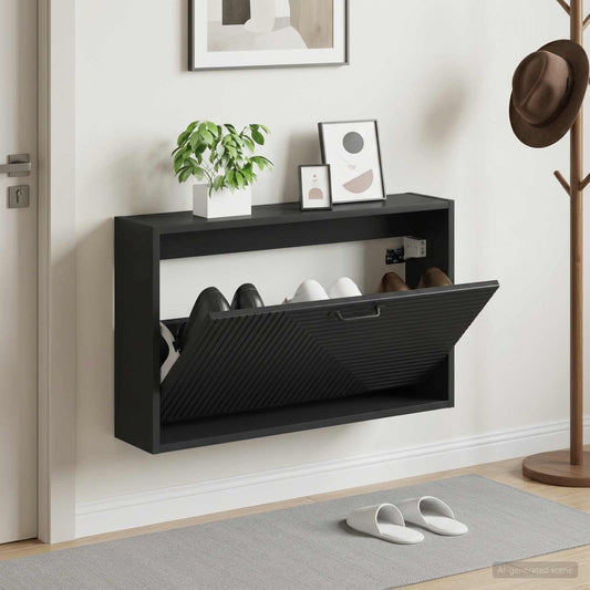 Wall-Mounted Shoe Cabinet HAARLEM 71 x 17 x 43 cm Black