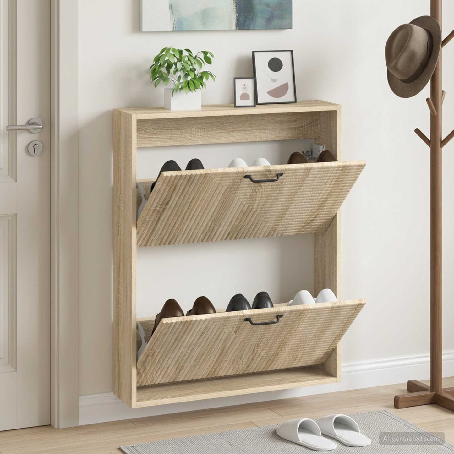 Wall-Mounted Shoe Cabinet HAARLEM 71 x 17 x 86 cm Sonoma Oak