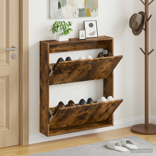 Wall-Mounted Shoe Cabinet HAARLEM 71 x 17 x 86 cm Smoked Oak
