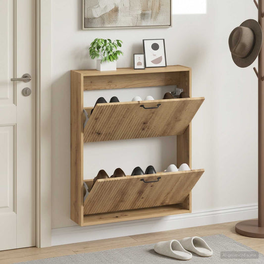 Wall-Mounted Shoe Cabinet HAARLEM 71 x 17 x 86 cm Artisan Oak