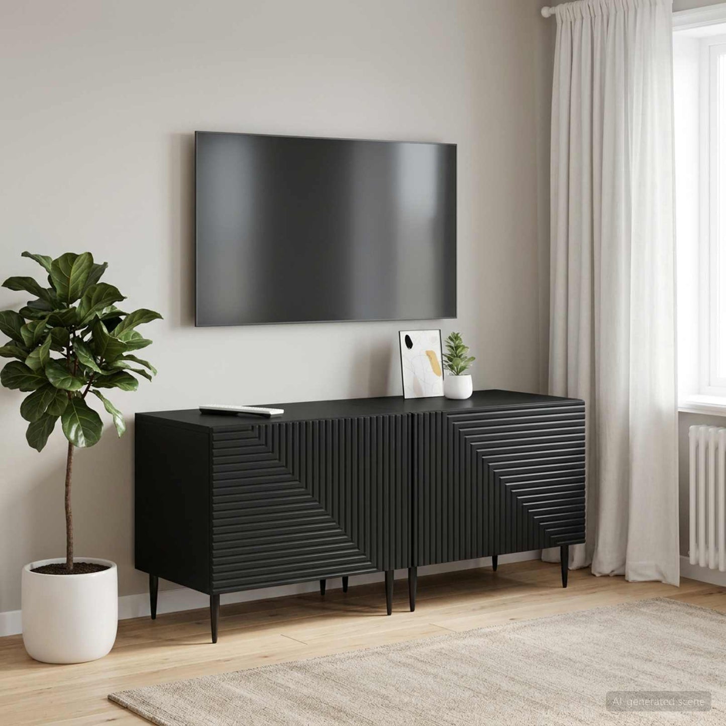 TV Cabinet Black Engineered Wood