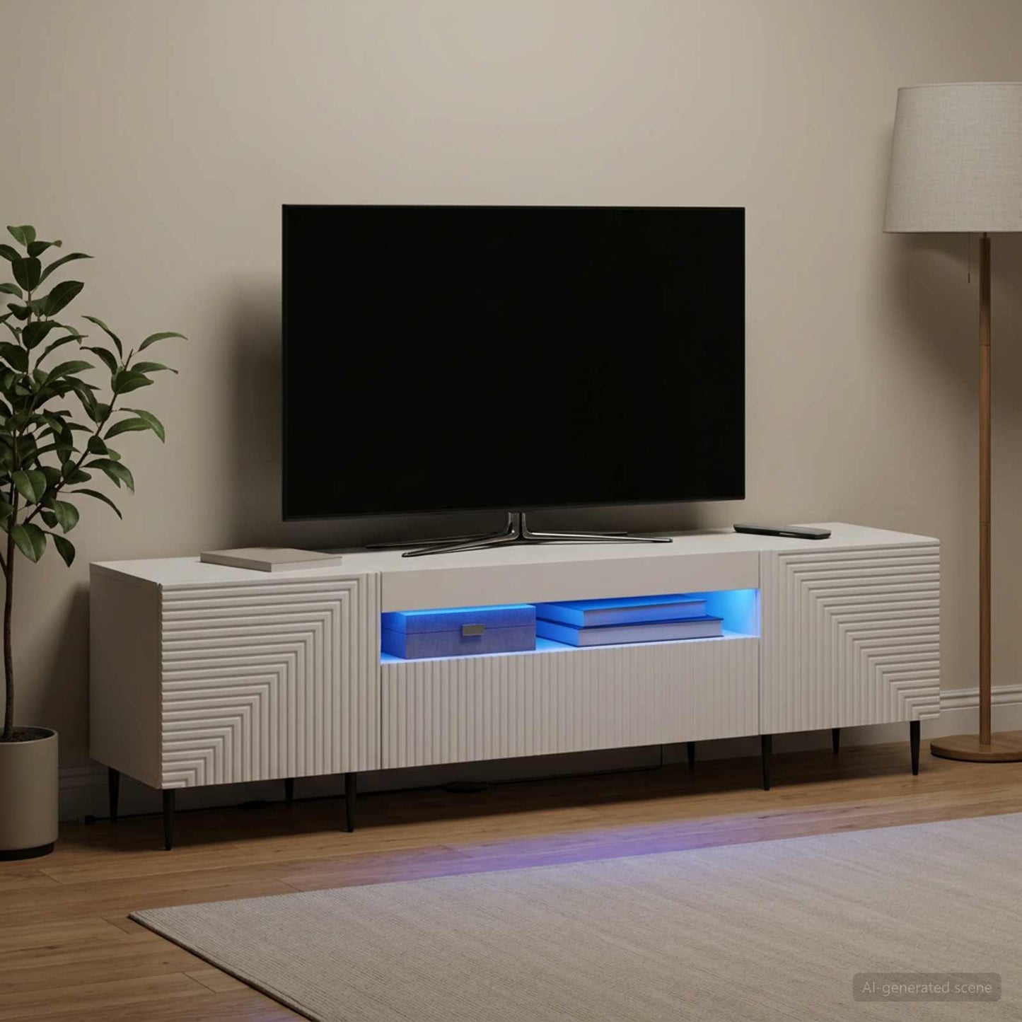 LED TV Cabinet White Engineered Wood