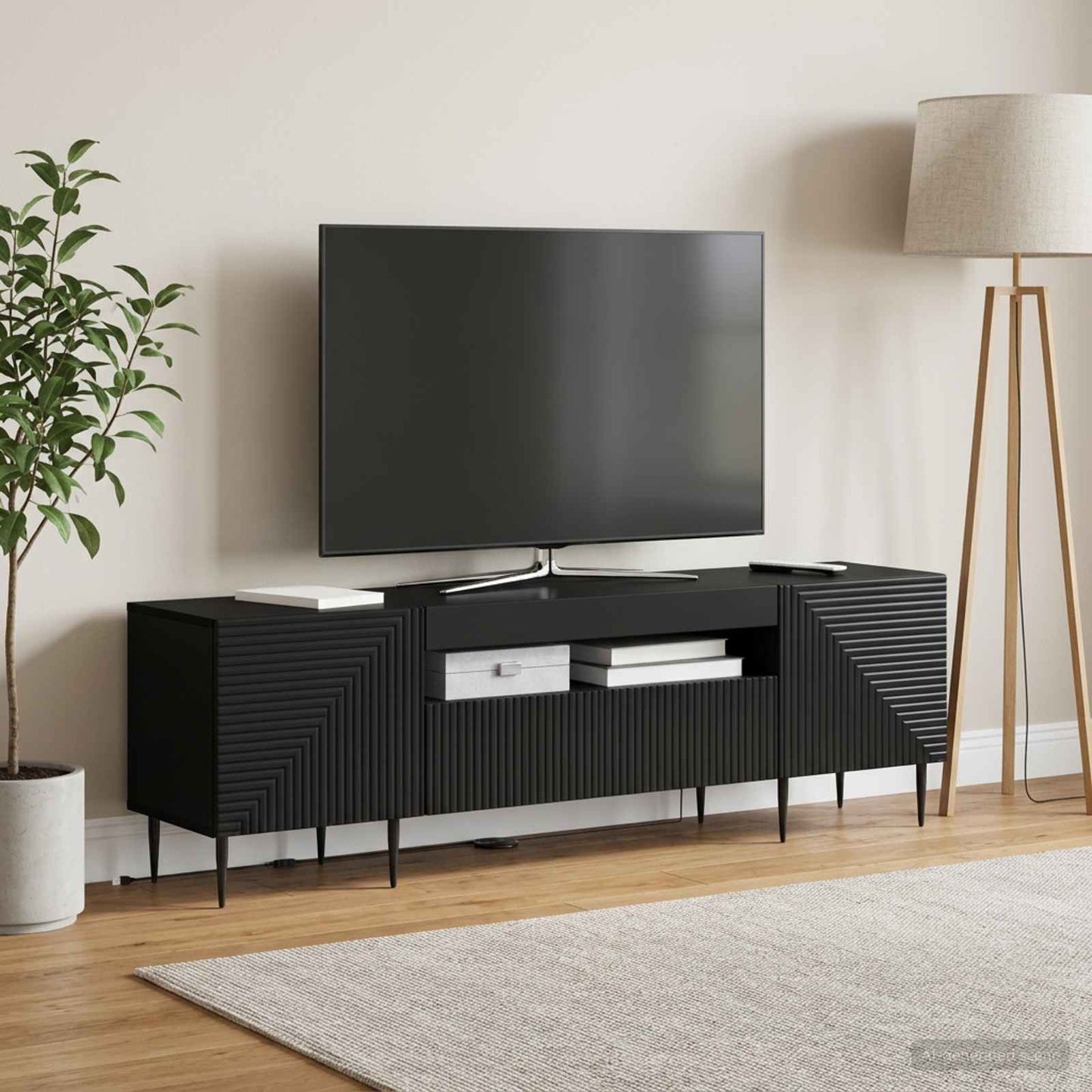 LED TV Cabinet Black Engineered Wood