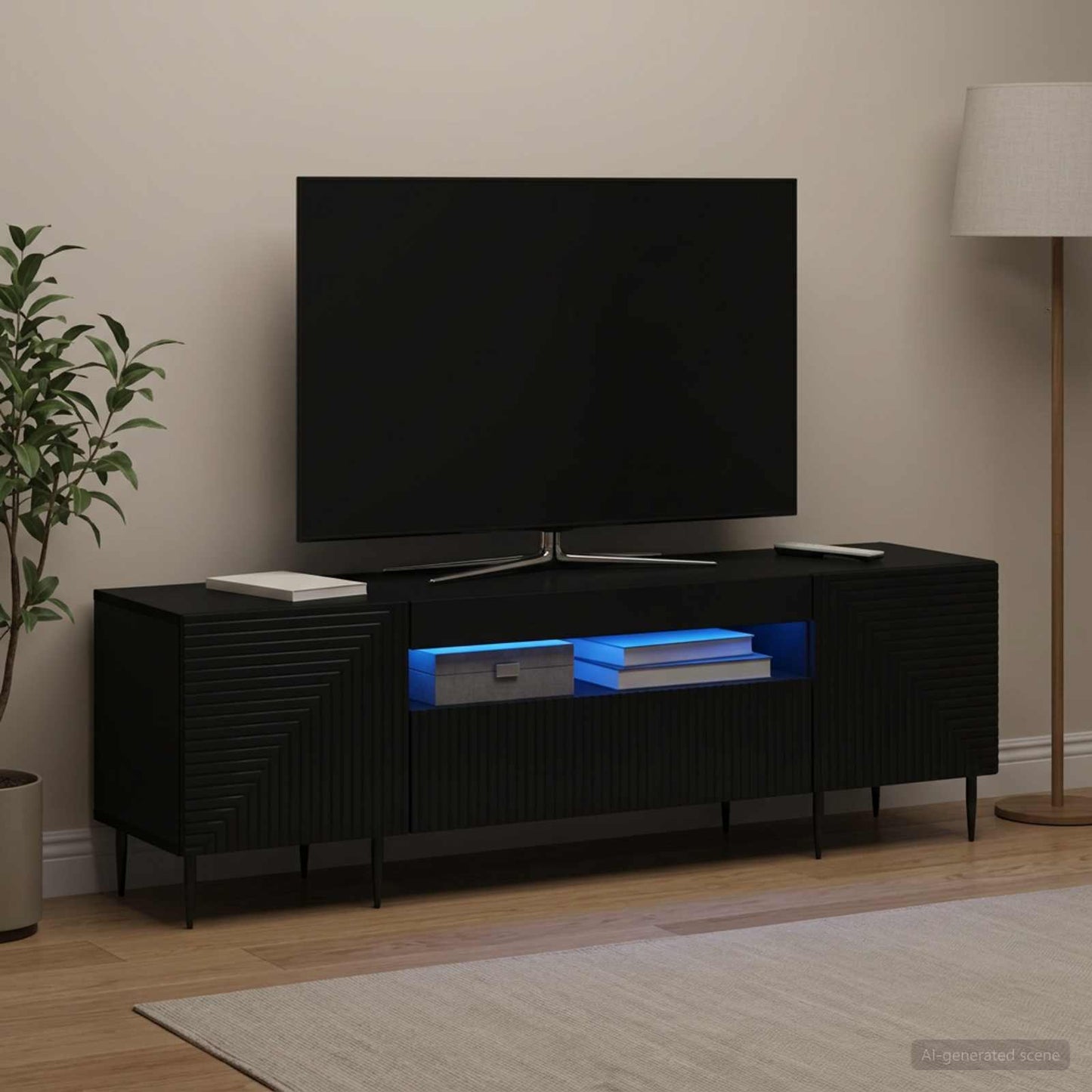 LED TV Cabinet Black Engineered Wood