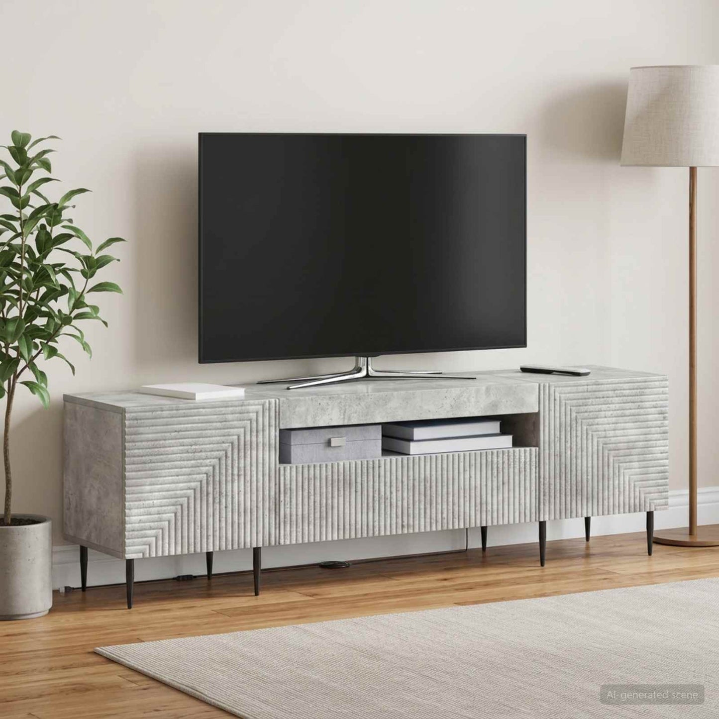 LED TV Cabinet Concrete Grey Engineered Wood