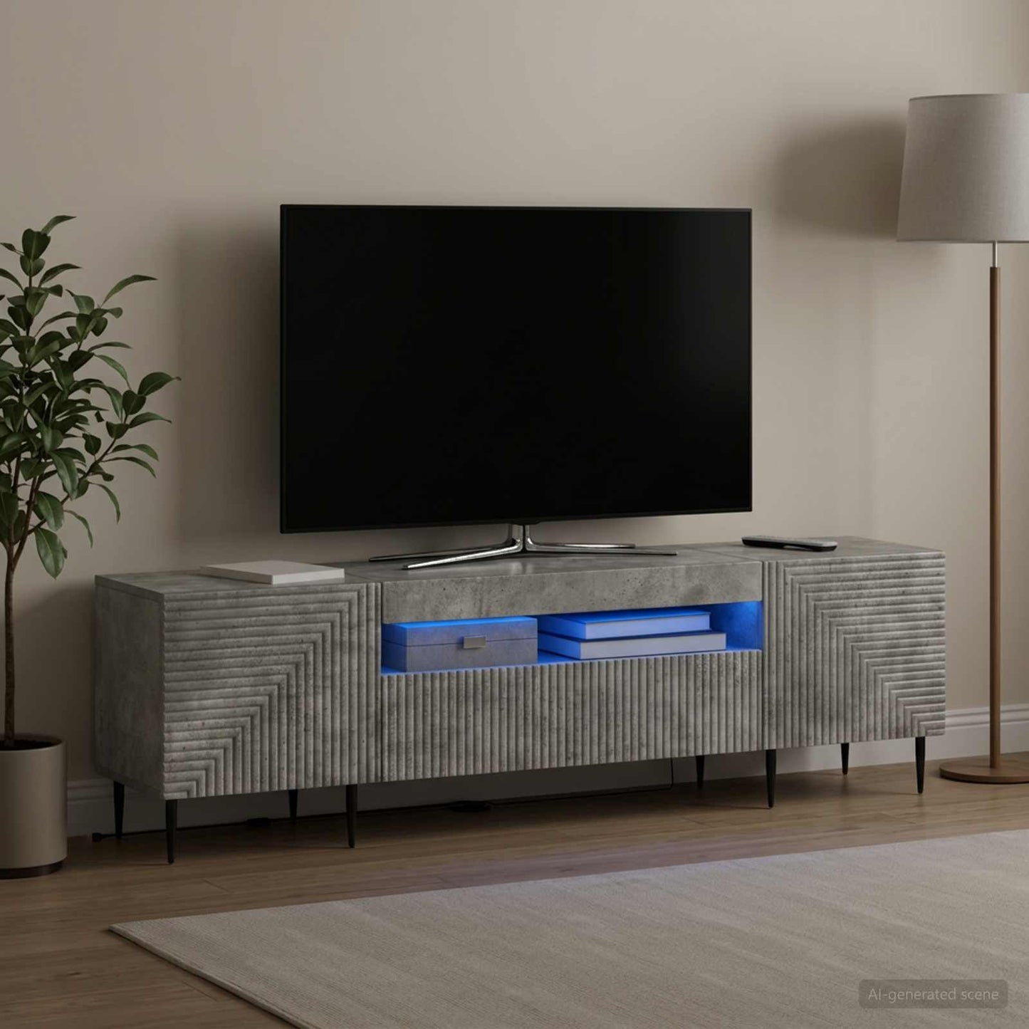 LED TV Cabinet Concrete Grey Engineered Wood