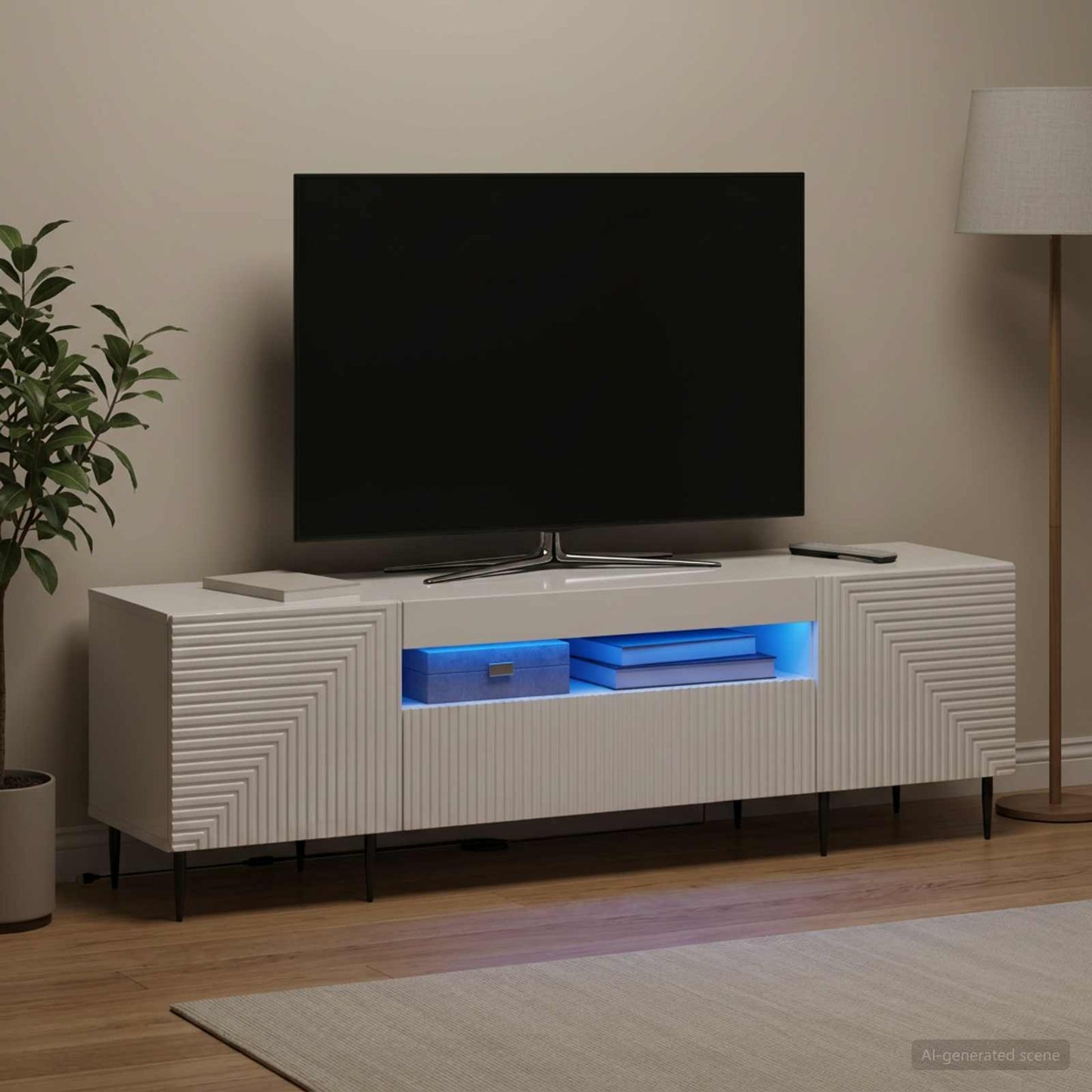 LED TV Cabinet High Gloss White Engineered Wood