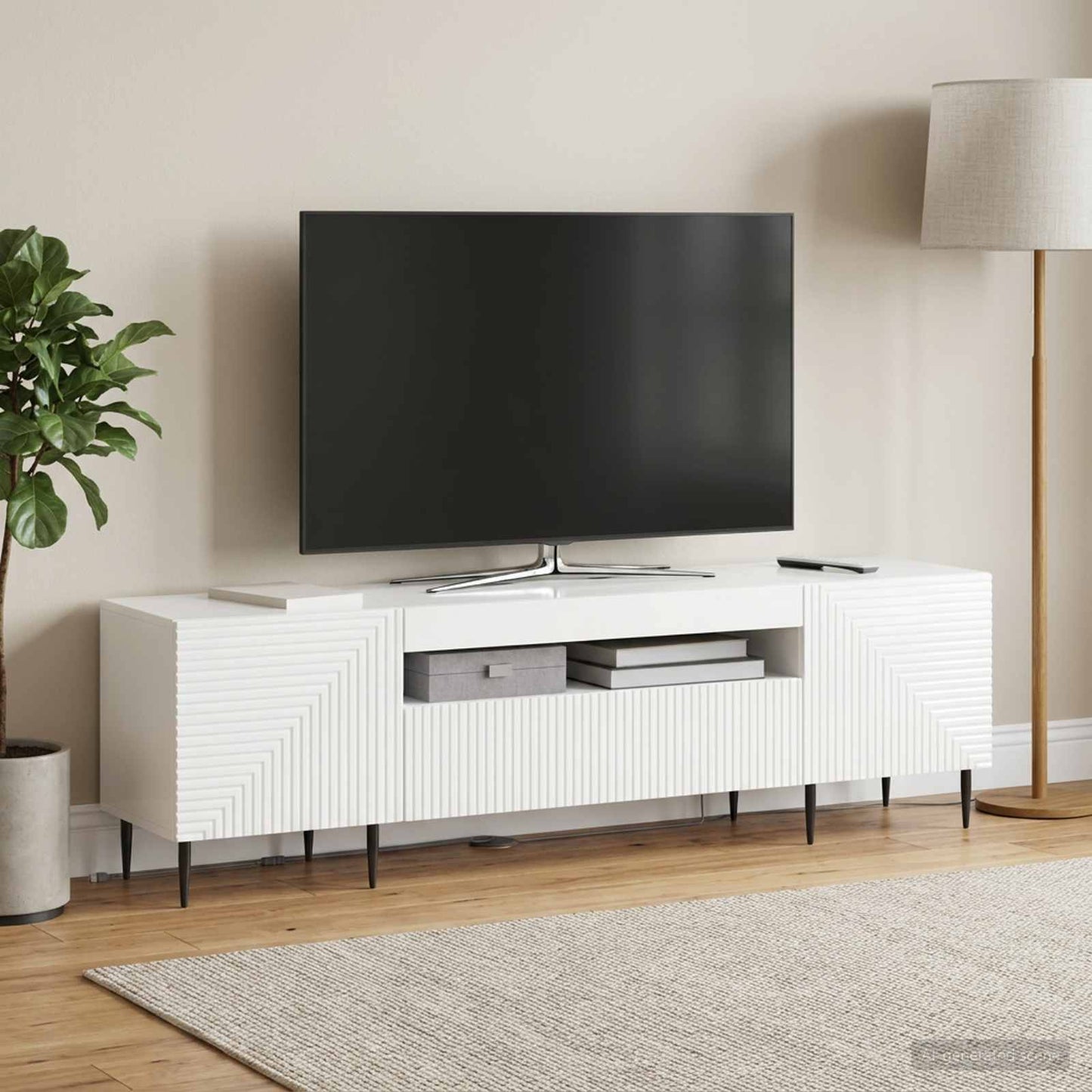 LED TV Cabinet High Gloss White Engineered Wood
